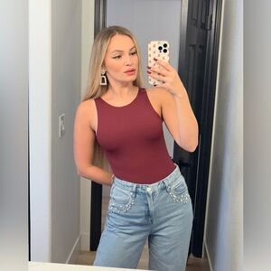 203 ‘Kim’ Elegant Burgundy Sleeveless Bodysuit